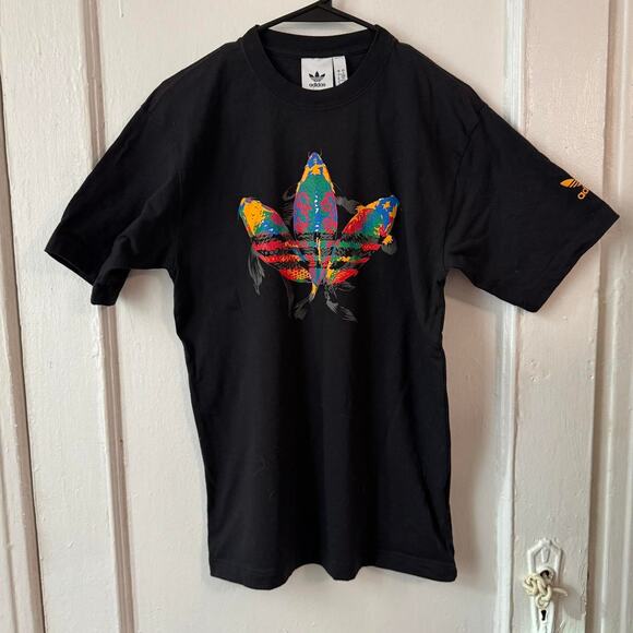 Adidas Originals colorful koi fish trefoil logo black graphic tee size Small - Picture 6 of 6